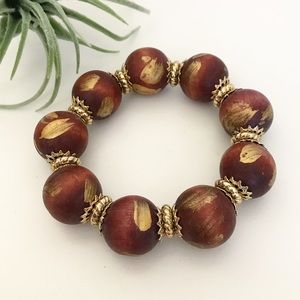 Vintage Chunky Wooden Beaded Stretch Bracelet